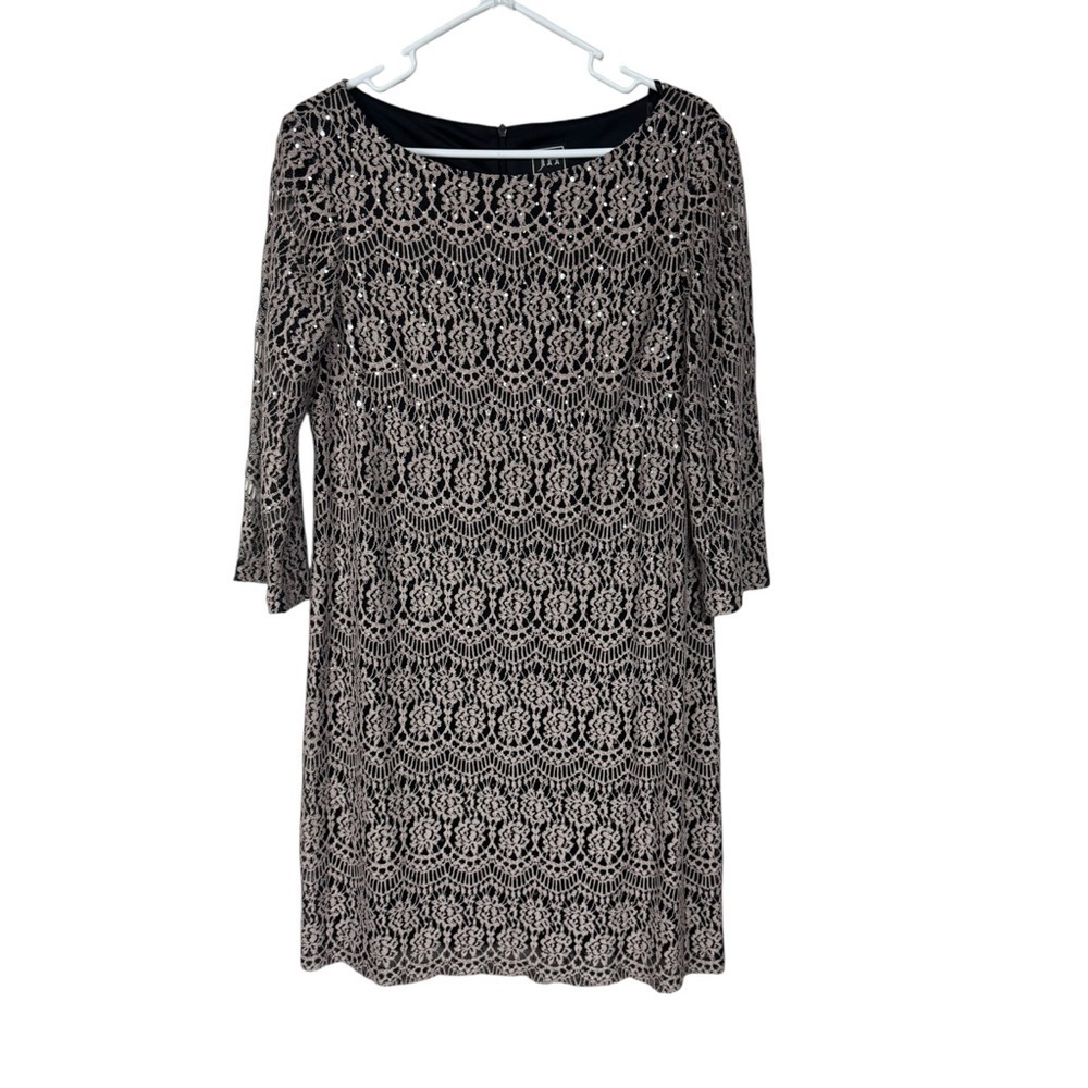 JH Evenings Taupe and Black Lace Dress Size 14